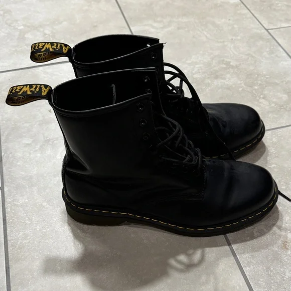 Dr. Martens Black Leather Boots with Yellow Accents - Picture 5 of 5